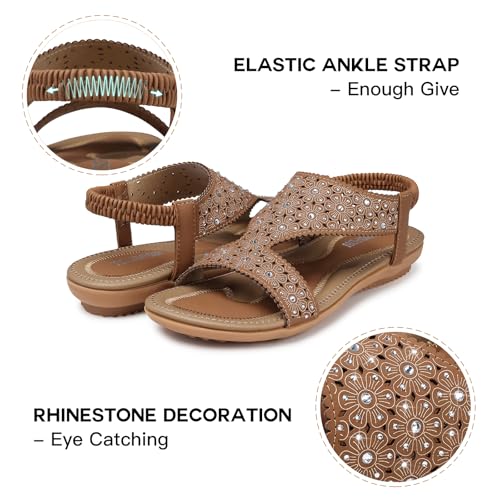 TEMOFON Flat Sandals for Women Dressy: Summer Open Toe Elastic Ankle Strap Sandals Woman - Comfortable Walking Wide Non Slip Flats3