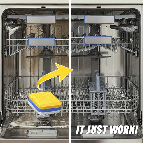 Dishwasher Cleaner Deodorizer Descaler Tablets - 28 Tabs - 1 Plus Year Supply - Extra Scented Deep Cleaning Sanitizer Pods - Remove Hard Water - Contain Citric Acid Heavy Duty Septic Safe - Lemon