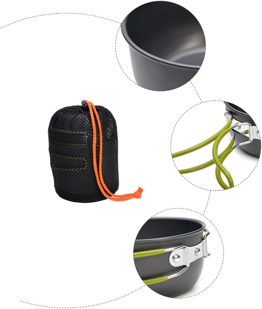 1 Set Portable Aluminium Alloy Cookware Set for Camping Lightweight Durable Green Handle for Outdoor Cooking and Travel Reliable Performance Camping Utensils