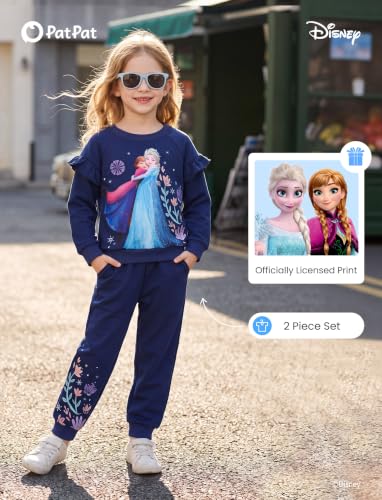 Image of Disney Outfits for Girls Long Sleeve Shirt Pocket Pant Toddler Sweatsuit | Officially Licensed丨Girls Clothes丨2-Piece Outfit丨Allover Print丨Ruffle Shoulder丨Jogger Pants丨Soft Feel丨Easy Care丨Mix & Match