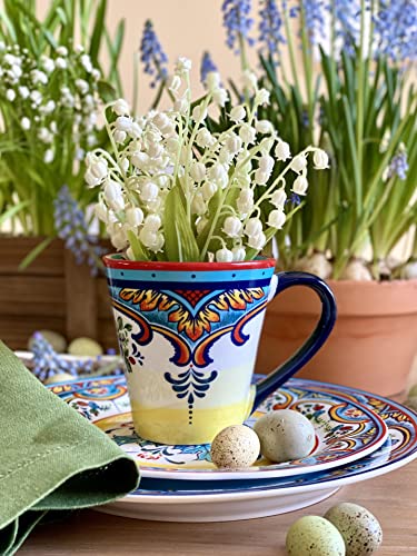 Euro Ceramica Zanzibar Collection 16 Piece Dinnerware Set Kitchen And Dining, Service For 4, Spanish Floral Design, Multicolor, Blue And Yellow #TOP4