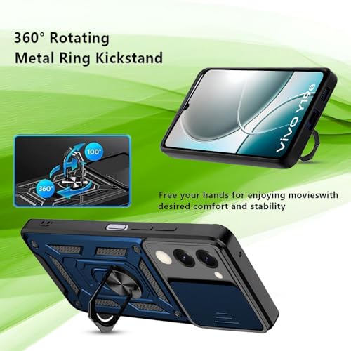 Image of Luxe Back Cover for Vivo T4 Lite 5G / iQOO Z10 Lite 5G / Vivo Y19 5G / Vivo Y19E | D10 Tough Armor Case | Sliding Camera Shield | 360 Protection | Kickstand Ring Holder | Military-Grade Bumper Case