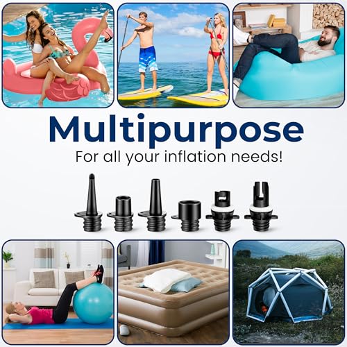 Image of Paddle Board Pump Electric - Portable 20 PSI Dual-Stage Air Compressor for Super Fast Inflation and Deflation, Auto-Off, LCD Display and 12V Car Connector - for SUP, Boats & Inflatables