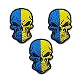 3 PCS Ukrainian Flag Skull Badge Patches,Embroidered Armband UKR Skeleton Hook and Loop Backing for Knapsack Backpack Jackets Caps Uniform Coat Sleeves Hat 2.55'x3.54'(Skull)
