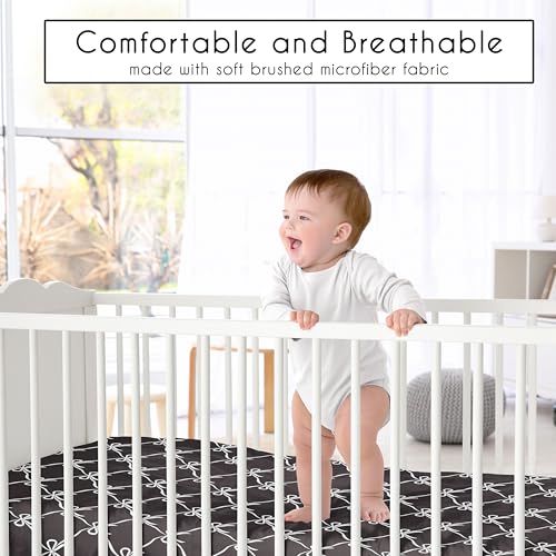 Image of Sweet Jojo Designs Fitted Baby Crib Sheets (Black and White Bows) for Girls, Infant Nursery, Toddler Room - Standard Size (White & Black Bow for Shabby, Ballet, Dancer, Ballerina Princess Collection)