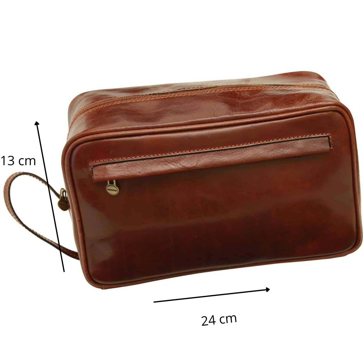 Beauty in Pelle Marrone, Borsa da Toilette da Viaggio con Cerniera e Manico Laterale