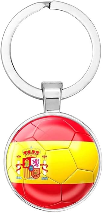 Art Attack Spain Flag Soccer Keychain, Spanish National Football Team Accessories History Party Favor Fan Car Key Chain Ring Pendant Charm Silver