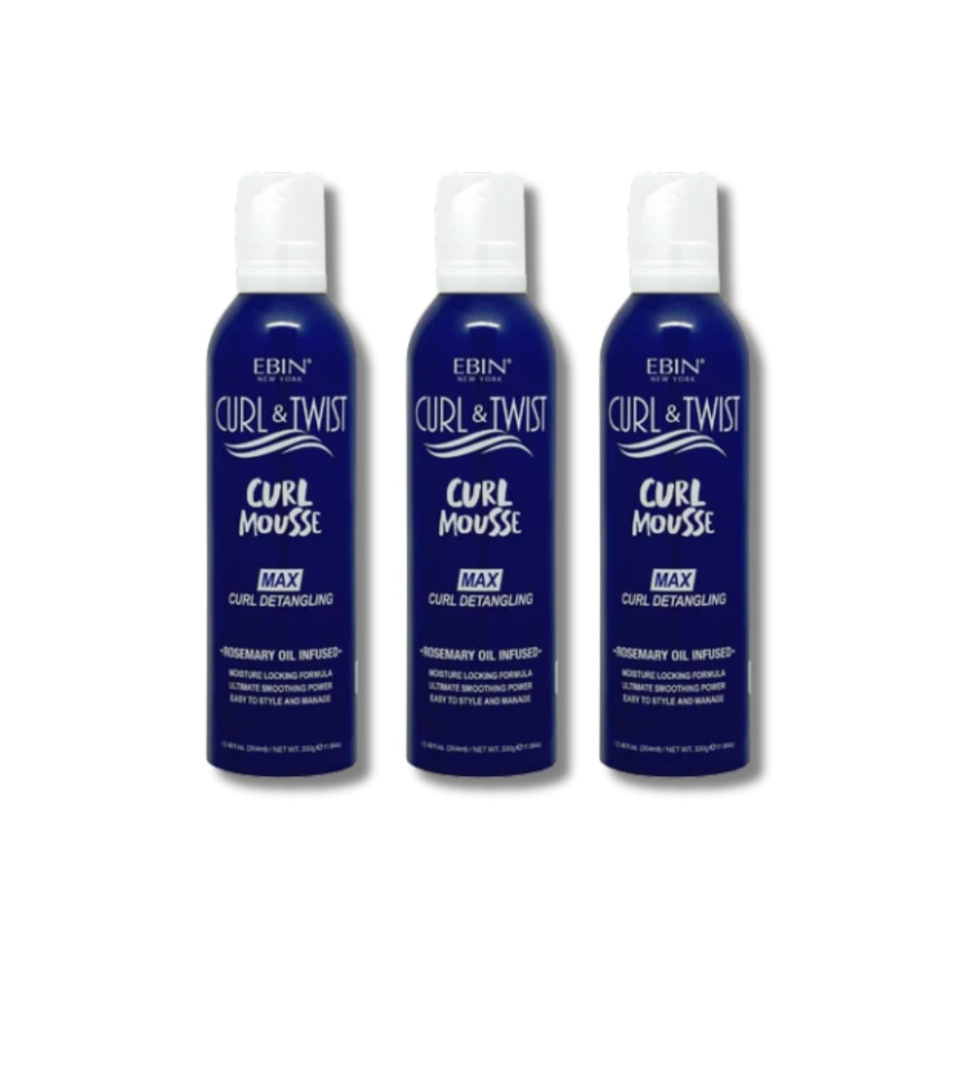 EBIN NEW YORK Curly Hair Products Mousse – 3x Curl & Twist Curl Detangling Mousse 12.49 oz each Bundle Lightweight Foam with Argan, Castor & Olive Oil for Definition & Moisture– Gift Set (3 Items)