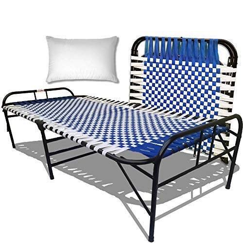 ARTEMIST Portable Single Folding Bed With Pillow Space Saving Heavy Duty Foldable Khat Cot For Sleeping Sturdy Metal Frame Space Saving Design 3X6 Feet (Classic Bed & Pillow)(Blue)(Painted)