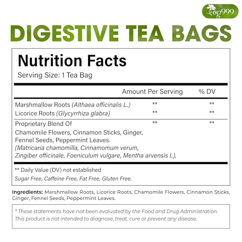 Image of TOG999, Premium Digestive Tea Bags | 40 Count | Herbal Blend with Marshmallow Root, Licorice Root, Chamomile Flower, Ginger, Fennel Seed, Peppermint & Cinnamon - Smooth & Comforting Herbal Tea