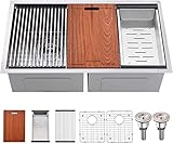 33 Undermount Workstation Double Stainless Steel Kitchen Sink-Bokaiya 50/50 Undermount Kitchen Sink 16 Gauge Ledge Workstation Stainless Steel Double Bowl Kitchen Sink with Cutting Board