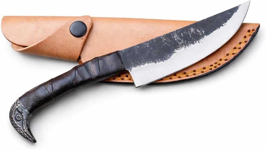 Custom Handmade Hunting Knife Hand Forged Predator Hunter Raven Head Hilt, Fixed Blade Full Tang Hunting Tracker Knives With Real Leather Sheath.