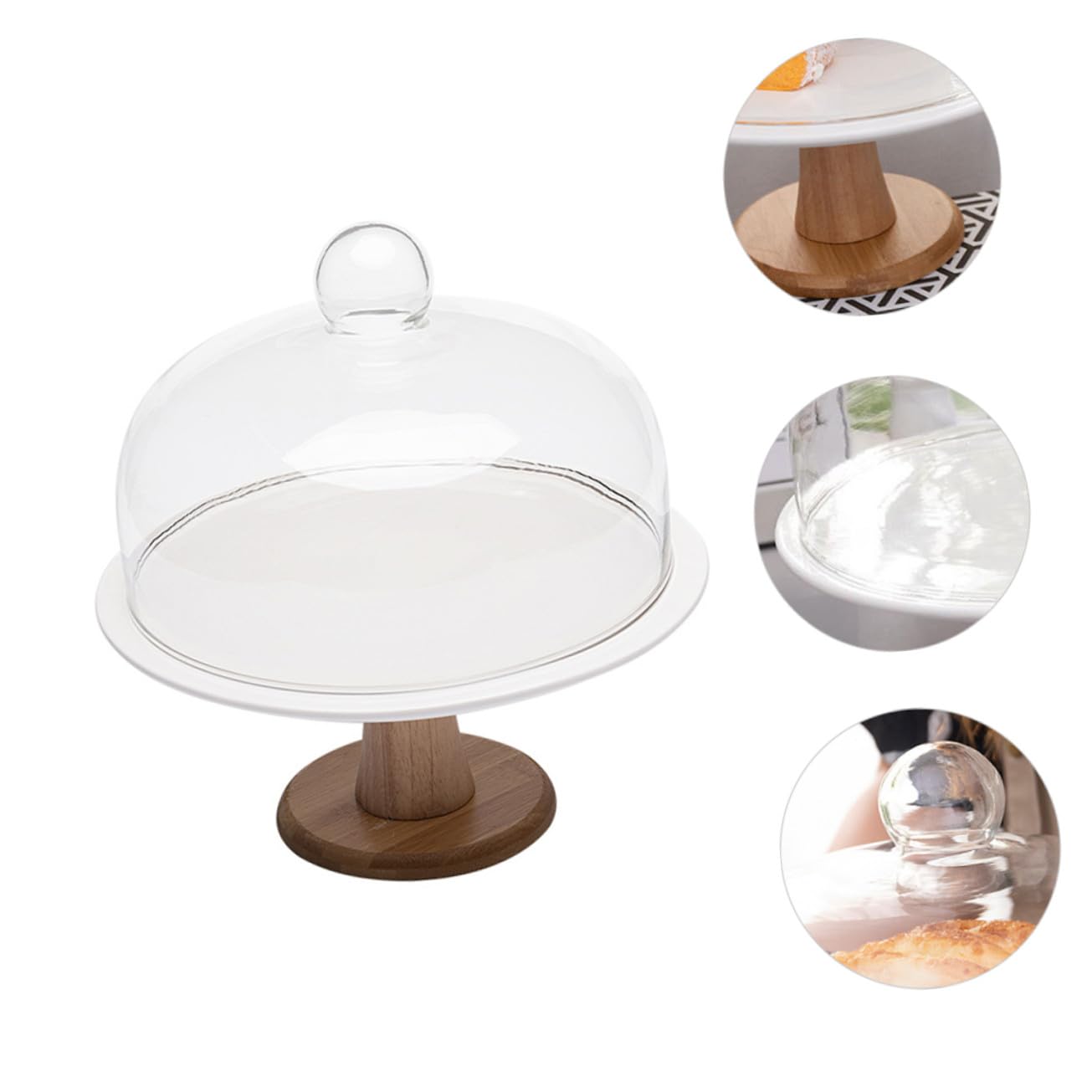 Toyvian Kuchenständer mit Glasdeckel Leicht und Praktisch Keramik und Holzmaterial für Desserts und Weinverkostungen Kuchenteller Abdeckset