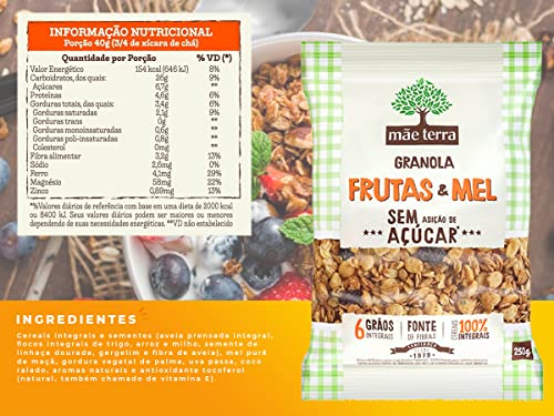 Kit 3 Granola Integral Frutas Mel Sem Açúcar Mãe Terra 250g