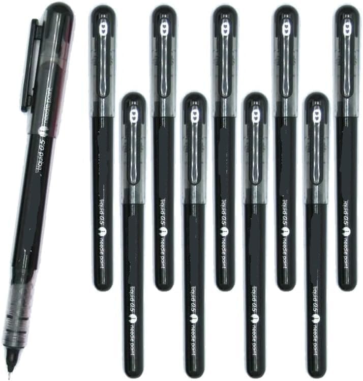 10 x Paper Mate Inkjoy Rollerball Pen | Liquid Ink that is Quick-Drying with Less Smudge | 0.5mm Needle Point Fine Nib for Precise Writing | Black Colour Ink | Loose in Plain Packaging