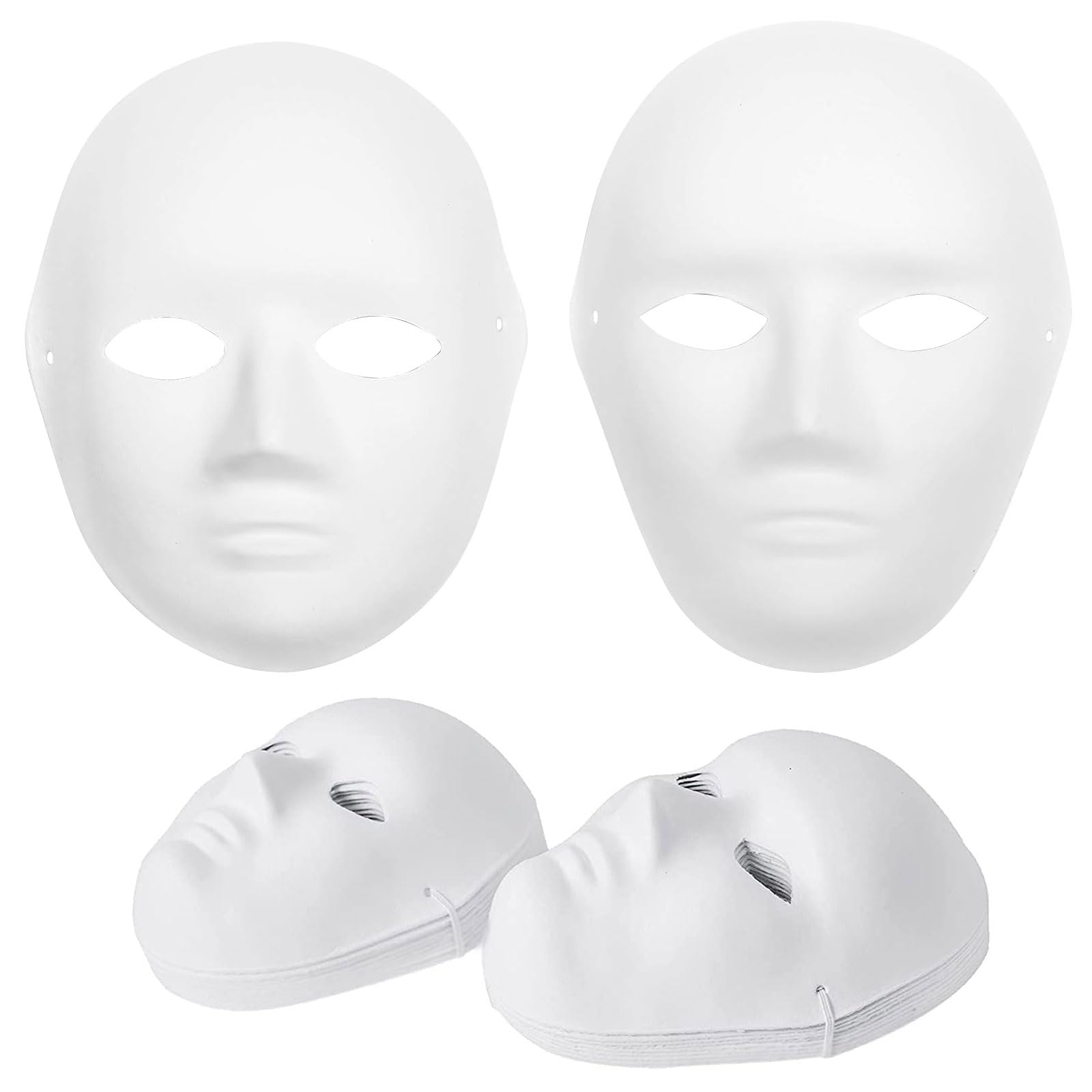 DANHAN 16 Pack DIY Full Face Masks - 2 Sizes Paintable White Plain Masks, Paper Mache Masks for Artistic Projects, Theater, Halloween, Masquerade Parties, Classroom Art