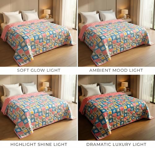 Image of HOMEKART Ultrasonic Quilted AC Comforter 220 GSM (1500g) Premium Microfiber Reversible All-Season Blanket for Double Bed|Ultra Soft, & Lightweight, Quilt /Duvet | Comforter (Pink & Blue 225CMx220CM)