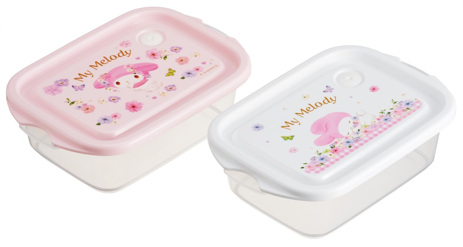 Skater FCN2W-A Sealing Container, 16.9 fl oz (500 ml), Made in Japan, Set of 2, Sanrio My Melody, Pastel Vivid Watercolor Flowers, Girls,