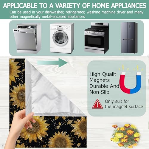 Image of Dishwasher Magnets Decorative Cover,Gold Sunflower Refrigerator Magnet Cover,Washable Modern Floral Dishwasher Front Panel Cover Home Kitchen Decoration 23x26 Inch