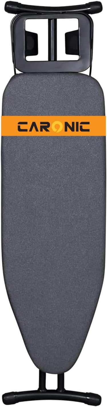 CARONIC Ironing Board with Heat Resistant Cover, Large Adjustable Height Folding Ironing Board, Thick Felt Cushion, Solid Legs (Black)