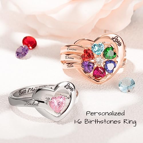 3UMeter 925 Sterling Silver Custom Birthstone Rings for Women 1-8 Birthstones Mothers Ring Custom Engraved Mother Daughter Rings Anniversary Promise Rings for Mom Grandma Women Wife3