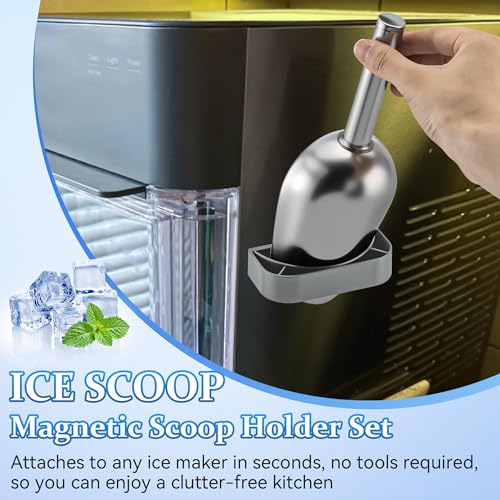 Image of Ice Scoop with Magnetic Scoop Holder Compatible with GE Opal 2.0 Nugget Ice Makers, 9 In Low-Carbon Stainless Steel Alloy Scooper for Kitchen Refrigerator Accessory Pet Food Scooper(Grey)