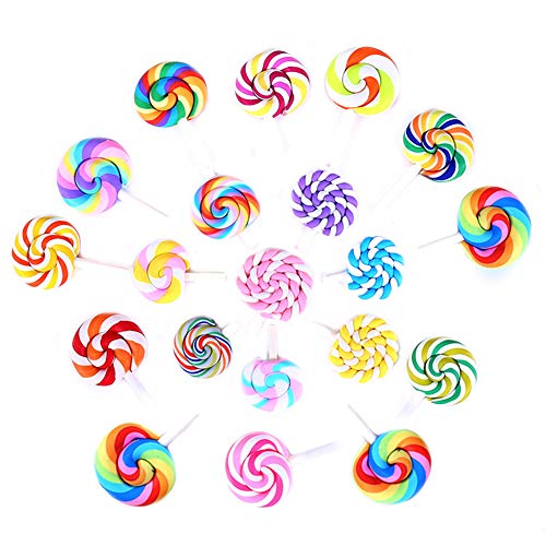 Surtido de 20 abalorios de resina arcoíris Kawaii, cabujones, nubes de plástico, piruletas, globos de aire caliente, accesorios para álbumes de recortes, suministros (Lollipop) Cover