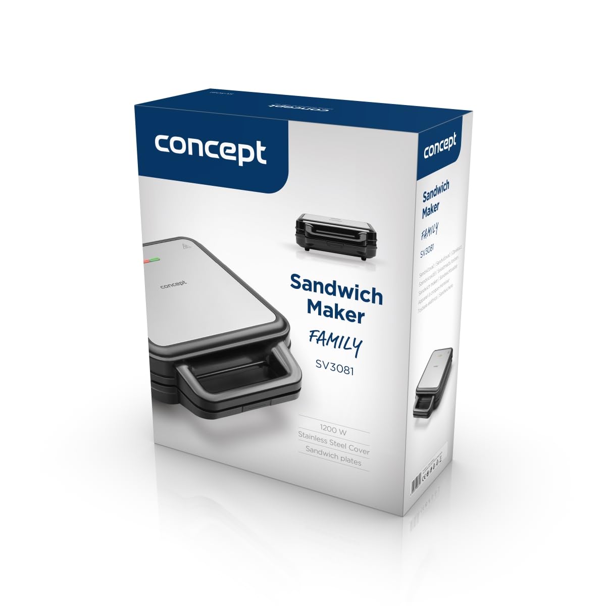 Concept SV3081 Sandwichmaker mit Dreieckplatten FAMILY 1200 W, Weiß/Grau