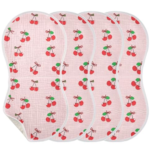 Cherries Baby Burp Cloths for Boys and Girls, Soft Muslin Spit Up Towels, 22"x11" Newborn Essentials for Feeding and Drooling, 1 Pack3