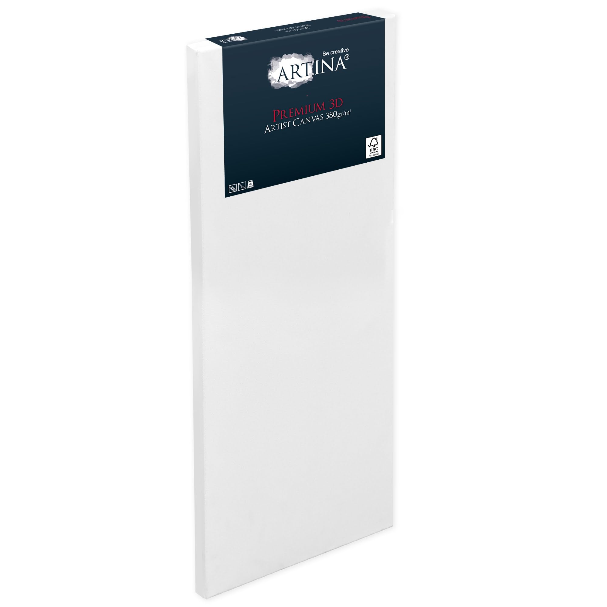 Artina Set de 3 Lienzos para Pintar 100% Algodón FSC® Canvas con Bastidores | 50x150cm blanco lienzo grande preestirado tela estables Madera bastidor cuña óleo acrílico 3D Premium