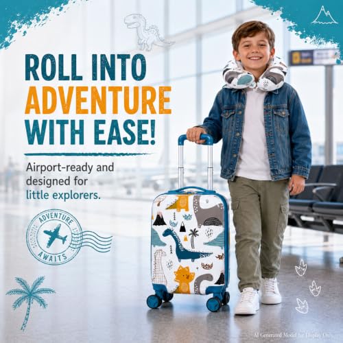 Image of CCJPX 5Pcs Kids Luggage for Boys, 16 inch Travel Suitcase Set with Spinner Wheels, Dinosaur Hardside Carry on Toddler Rolling Suitcase Airline Approved (White)