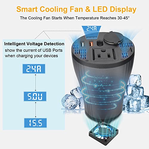 Car Power Inverter For Tesla, Car Charger 150W Dc 14V To 110V Ac For 2019-2023 Model 3 Model Y With Type C Ports Led Display Dual Usb Ports Quick Charge 3.0 And Ac Outlets Cigarette Lighter Outlet #TOP3