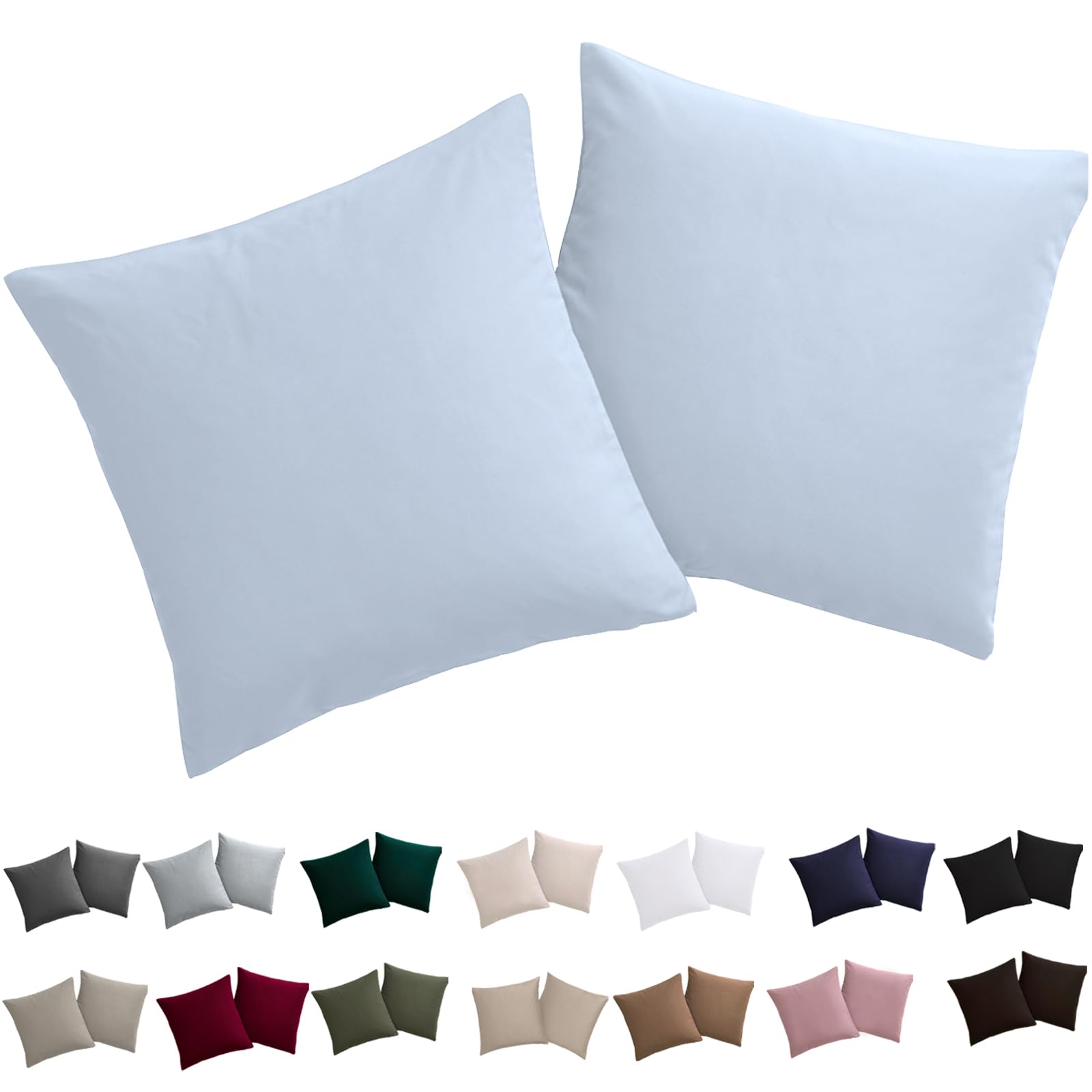 Soifox Cushion Cover 50 x 50 cm, Set of 2 - Pillowcases 50 x 50 cm, Sky Blue, 100% Microfibre, Non-Iron and Wrinkle-Free with Zip