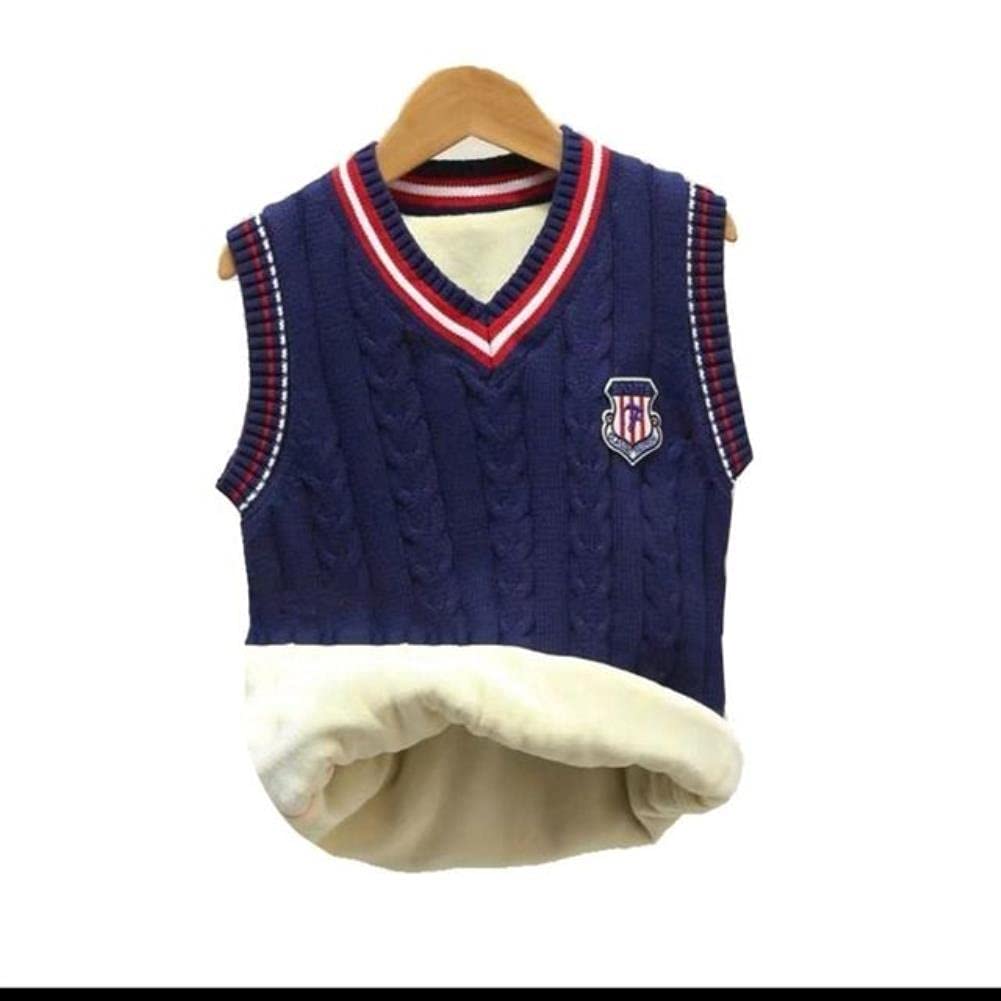 UKKO Suéter para niños Algodón Tejido Jersey Niños con Cuello En V Suéter Chaleco Chaleco Chaleco Escolar Chicas Invierno Sin Mangas Suéter-Navy Fleece,13-14T