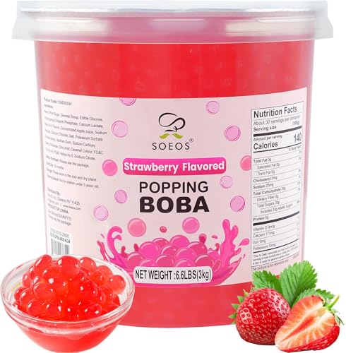 Soeos Strawberry Popping Boba Pearls 6.6 Pounds, Bursting Boba Pearls for Bubble Tea, Beverages,...
