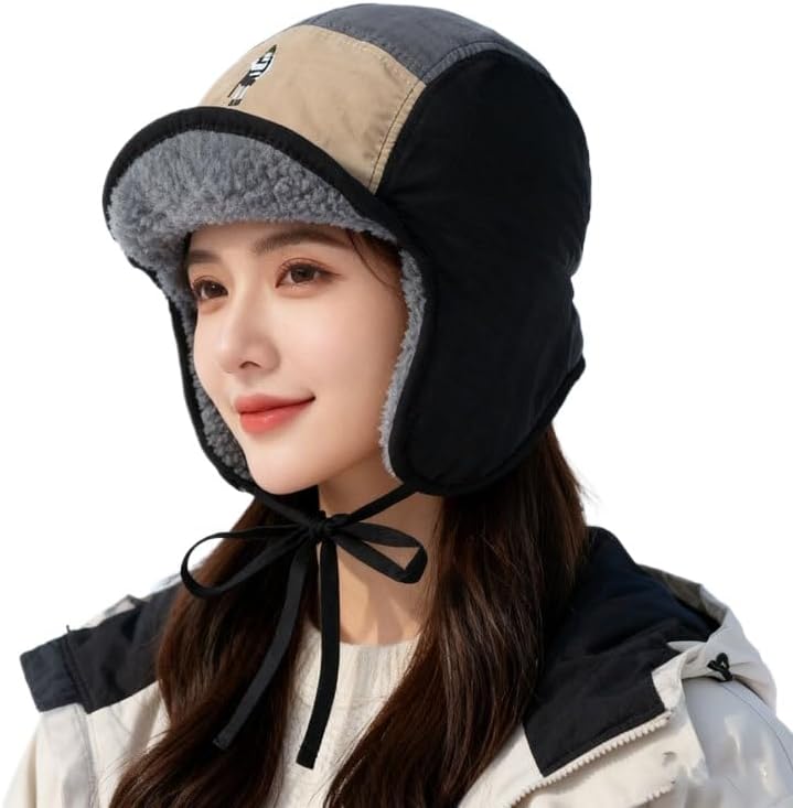 Autumn and Winter Lei Feng hat Warm Cold Color Matching Embroidery Versatile Ear Protector Flying hat