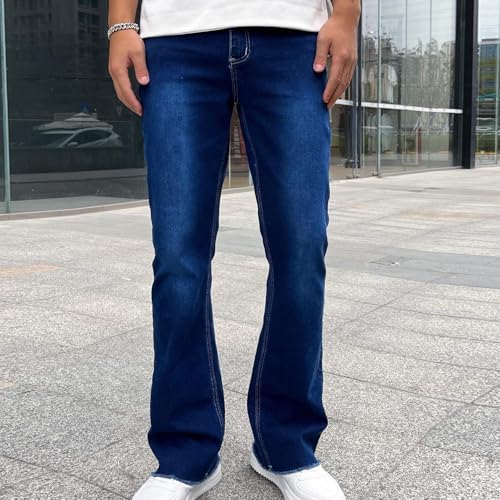 Finelylove Jeans for Men Stretch Fit Low Rise Bootcut Jeans Slim Fit Wash Denim Pants Fashion Streetwear Trousers2