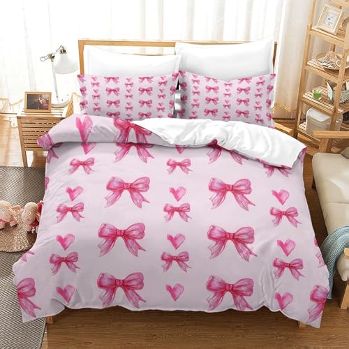 Housse de couette King fermeture éclair nœuds roses parure microfibre douce - 3