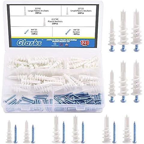 GLARKS 120Pcs Self-Drilling Drywall Anchors Kit Cover
