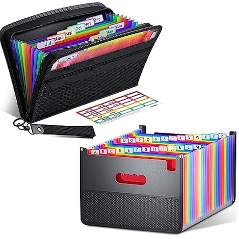 ThinkTex 26 Pockets Expanding File Folder, Open Top & 12 Pockets Receipt Coupon Organizer Cover