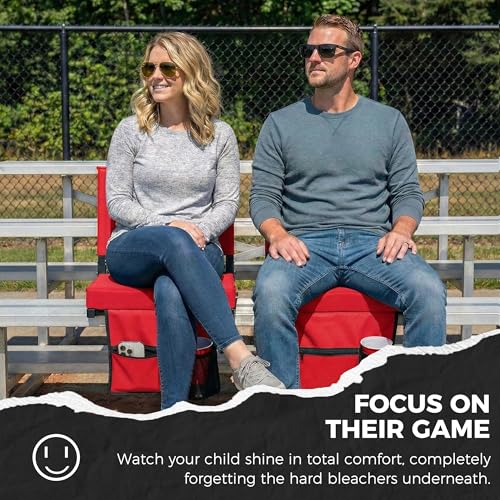 Image of SPORT BEATS Stadium Seats with Back Support Bleacher Chairs with Back and Cushion Thick Padded Bleacher Seats Includes Shoulder Strap Red 2pcs Regular - 17 inch W x 12 inch D x 16.5 inch H