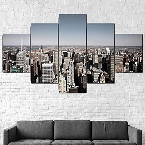 Art Mural New York Grand Tableau 5 Pieces Cadre Bois pour Grand Mur Vide