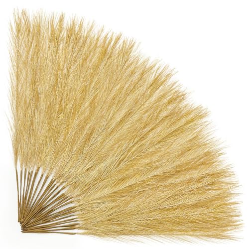 Alecono Pampas Grass 17in Gold Decor for Home Decoration Faux Pampas Grass Decor for Wedding Centerpieces Birthday Party