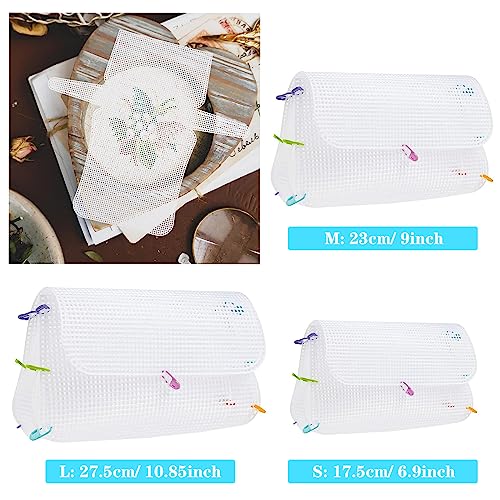 Image of Allazone 58 PCS Clear Plastic Mesh Canvas Sheets for Embroidery, Plastic Mesh Sheets Plastic Canvas with 12 Color Acrylic Yarn for DIY Sewing Bag