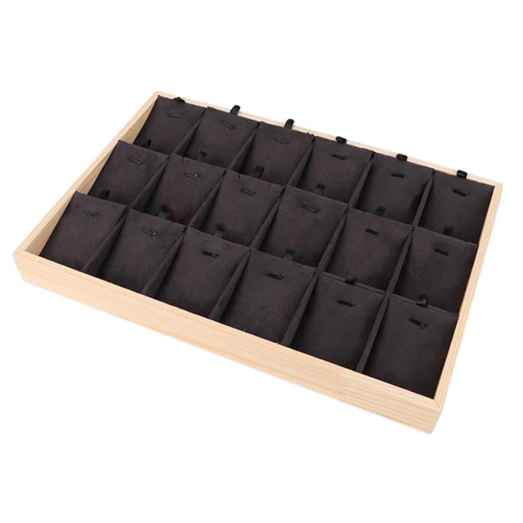 LIXSAZSE Bamboo Wood Jewelry Display Stand Elegant Pendant Necklace Showcase Drawer Box, Black Velvet, 35x24x3cm