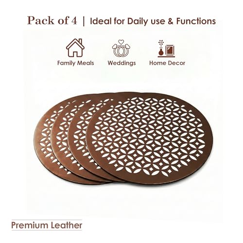 Image of Kuber Industries 4 Pcs Set Leather Round Side Table Mats | Reusable and Washable Placemat /Dining Table Mat for Wedding and Family Functions | Copper