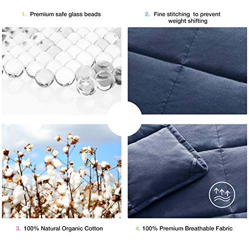Exq Home Toddler Weighted Blanket For Kids 5 Pounds Heavy Blanket Navy Blue Super Soft Tranquility Blanket With Premium Glass Beads, 100% Cotton Organic(5Lbs,36''X48'',Throw Size) #TOP4