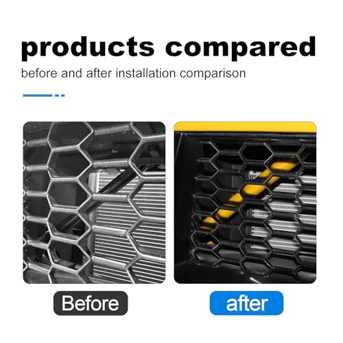 Image of KUNGKIC For 2024 2025 Mustang Grill Inserts Trims ABS V Brace Stripes Wrap Covers Exterior Car Accessories (Yellow)