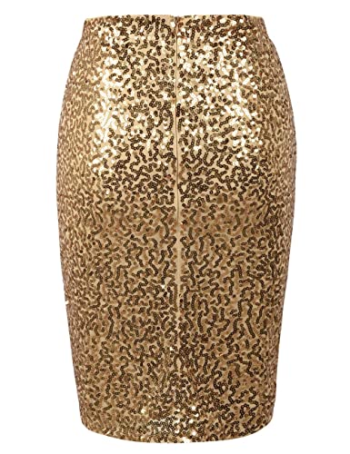 Kayamiya Women's Sequin Cocktail Skirt High Waist Stretchy Glitter Bodycon Pencil Skirts Xl Gold #TOP5