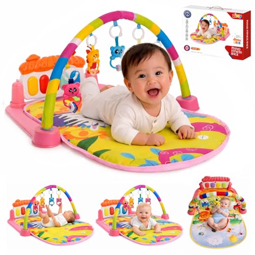 Image of Pink Play Gym for Babies 0 to 18 Months | Play Mat with Tummy Time Hanging Toys for Newborn | Floor Mat for Kids Playing | Infant Toys for 0 to 6 to 18 Months | New Born Baby Essentials & Gifts